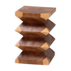 bali & pari Malati Solid Suar Wood Side Table - Hand-Carved Sculptural End Table with Zigzag Design, Modern Boho Style for Living Room or Bedroom